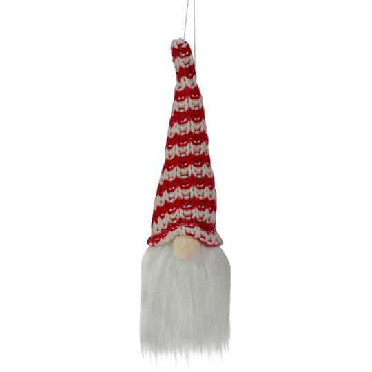 8&#x22; Red &#x26; White Knit Gnome Head LED Ornament